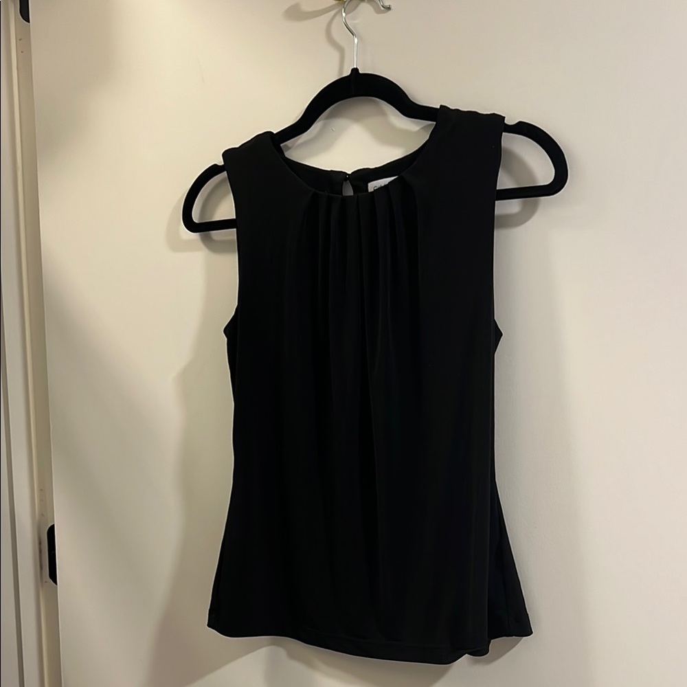Calvin Klein Black Sleeveless Pleated Blouse
